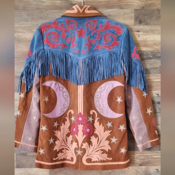 We The Free x Free People Liza Suede Leather Laser-Cut Floral Fringe Western - Picture 4 of 12